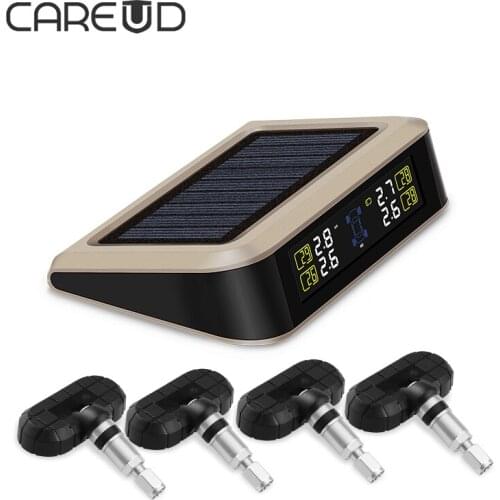 T601X-NF+ Car Solar Power TPMS and Tire Pressure Monitoring System with Wireless 4 Internal Sensor LCD Monitor Support Bar PSI