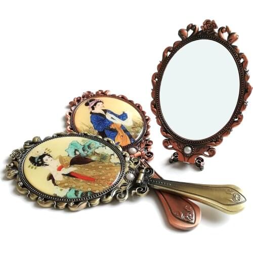 Foldable Desktop Princess Mirror Chinese Tang Dynasty Character Comb Suit Retro Portable Makeup Mirror Handle Mirror Folding