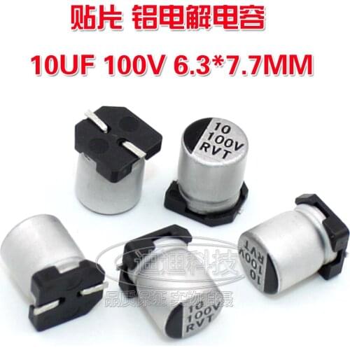 SME electrolytic capacitor 10UF/100V 6.3*7.7MM VT type chip polarity temperature:105 degrees