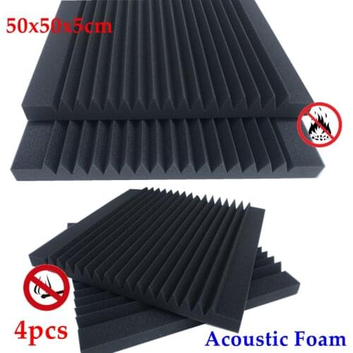 4Pcs 50x50x5cm Studio Acoustic Foam Soundproof Absorption Treatment Panel High Density Flame Retardant Sponge Sealing Strip