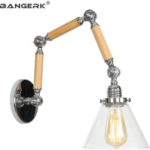 Loft Industrial Edison Wall Sconces Lamps Adjust Long Arm Vintage Wall Lamp LED Wood Glass Light Home Decor Indoor Lighting