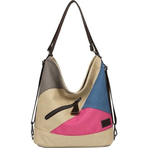 Large-capacity Canvas Handbags Women Bags Designer Panelled Shoulder Bag Female Multifunction Backpack Vintage Casual Tote Sac