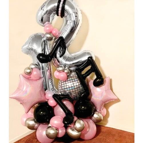 48pcs/set Black Musical Notes Helium Balloons 32inch Silver Number Foil Balloon Adult Girl Birthday Party Decoration Supplies