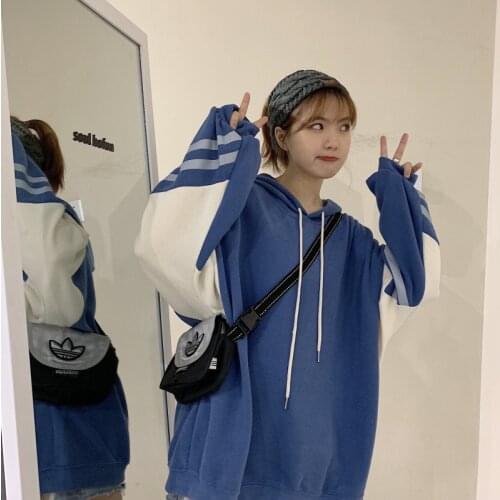Japan Spring Girl Loose Korean Kawaii Womens Holiday Loose High Street Hoodies Students White Blue Streetwear Fashion Tops
