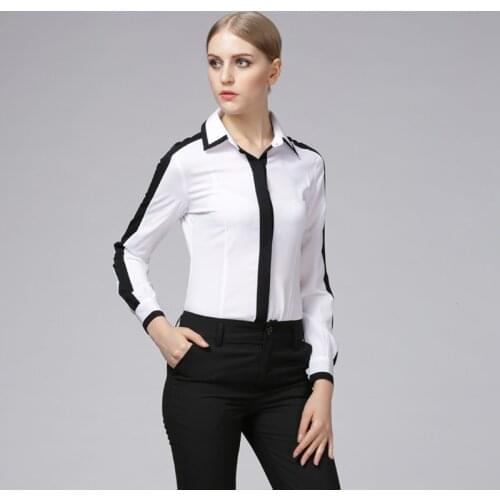 Spring Chiffon White Black Splice Shirt Ladies Slim Fit Conjoined Blouse Women Long Sleeve Siamese Body Suit Formal Tops Female