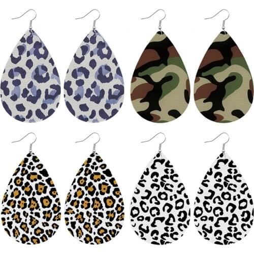 Potosala Women Leather Water Drop Earrings New Floral Print Plaid Teardrop-Shaped Leather Earring Fashion Jewelry Gift