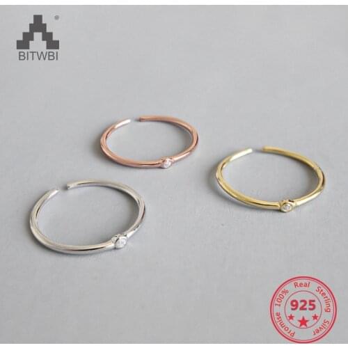 100% S925 Sterling Silver Temperament Wild Minimalist Fine zircon opening ring index finger ring female jewelry