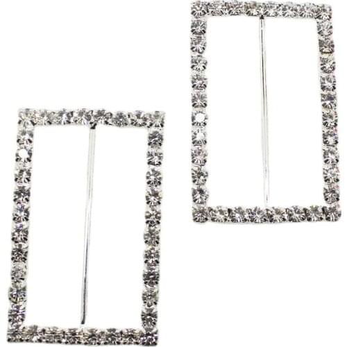 ZMASEY 10Pcs 46*30mm Rectangle Rhinestone Buckle Sliders For Bags Clear Crystal Ribbon Buckles Chair Cover Wedding Decoration