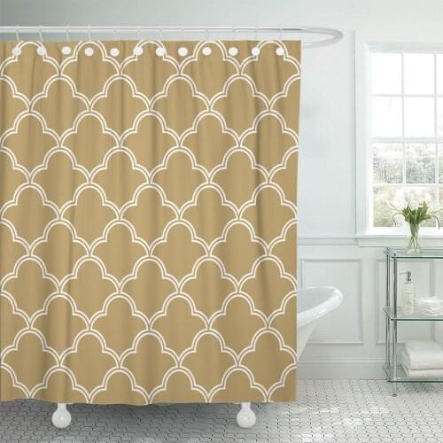 Gold Quatrefoil Wave Pattern 1940 1980 Abstract Ancient Arabic Shower Curtain Waterproof 72 x 78 Inches Set with Hooks