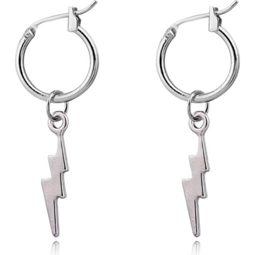 1 Pair Personality Punk Mini New Fashion Lightning Hoop Earrings Gold Metal Color Cute Lightning For Women Jewelry E838-3