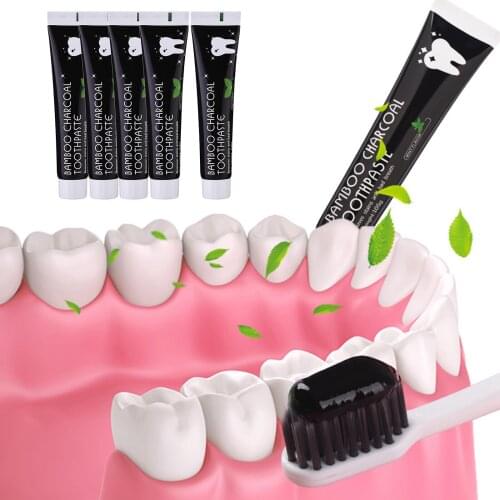 5PCS Bamboo Black Activated Charcoal Tooth Paste,Freshens Breath,Oral Health Support Whitening Toothpaste