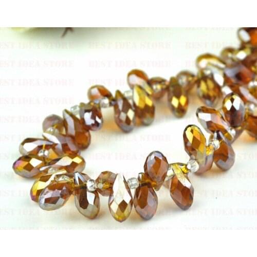 100pcs 6x12mm Brown AB Plating Color Briolette Pendants Waterdrop Crystal Glass Jewelry Loose Teardrop Beads DIY