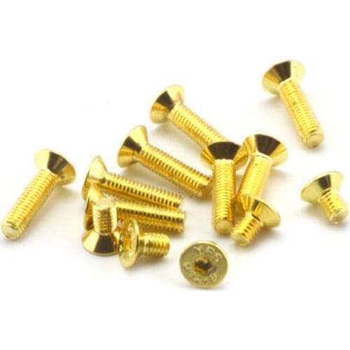 20pcs M2 M2.5 M3 M4 M5 Countersunk Flat Head Hex Hexagon Socket Screws Alloy Steel Titanium Plating Gold Screw Length 4-35mm