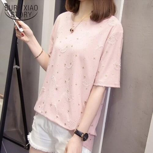 2021 Korea Style Casual Women Tops Clothes Summer Womens Blouse Short Sleeve Plus Size 4XL Women Shirt O-neck Loose 9021 50