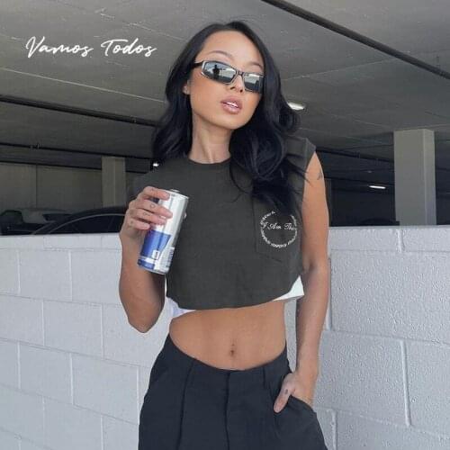 2021 Summer Crop Top Printing Female Clothing Woman Streetwear Tshirt Short Sleeveless Tunics for Women Streetwear Vamos Todos