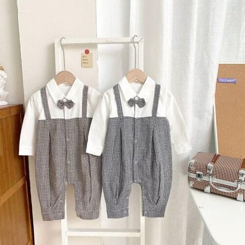 HAYANA 2021 Newborn Baby Clothing Autumn Long Sleeve Fake Two-piece Striped Suspender Rompers