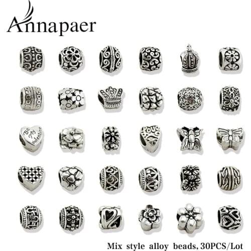 30pc/Lot New Fashion DIY accessories Unique Jewelry Charm Gem Beads European fit Pandora Bracelet Chain For Women Love Gifts
