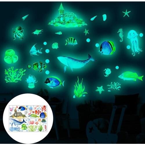 4pcs Ocean Fish Wall Decals Sea Whale Tropical Creatures Bathroom Stickers Cartoon Decorative Bathroom Wall Decal for Kids