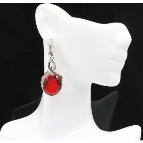 47x18mm Princess Cut Oval Created Red Blood Ruby Zircon For Ladies Wedding Silver Earrings Wholesale Drop Shipping