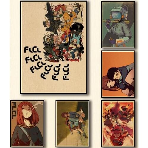 50 Designs Anime Flcl Kraftpaper Poster Home Decal Art Painting Funny Wall Sticker for Coffee House Bar