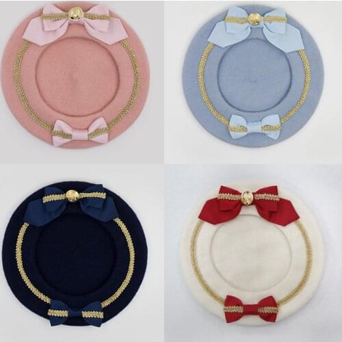 9 Colors Lolita Berets Wool Blend Hat Women Girls Bow Sailor Style Preppy Chic College Students Cap
