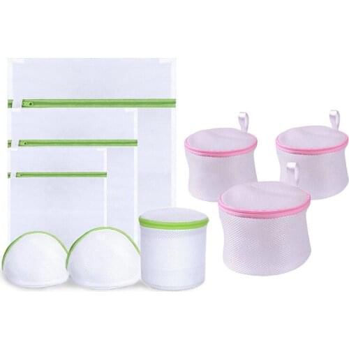 9Pcs Laundry Bag Drawstring Bra Underwear Products Laundry Bags - 6Pcs White-Green & 3Pcs White-Pink