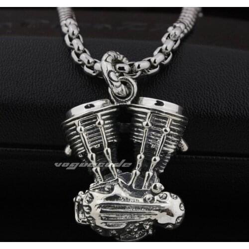 925 Sterling Silver Heavy Rumble Motorcycle Engine Mens Biker Rock Punk Pendant 8Q013
