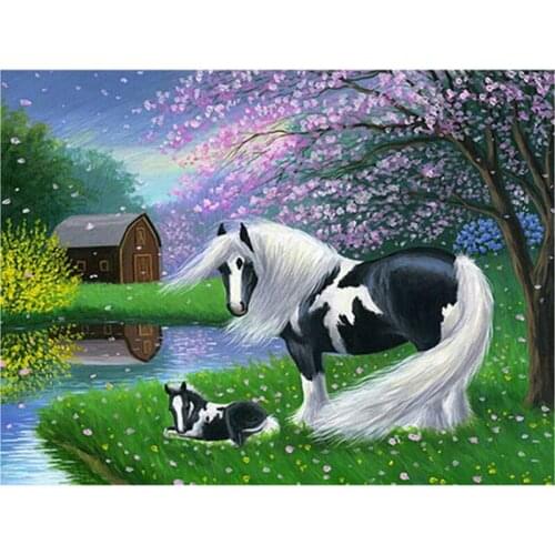 Diamond Painting Horse Scenery Full Square Rhinestones Pictures Cross Stitch Mosaic House
