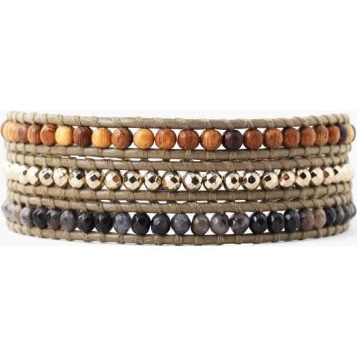 Pink fresh water pearl mix green stone ethniic wrap bracelet new in 2019