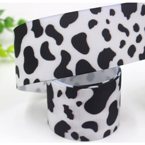 I-191002-2290,1-1/2‘’ 38mm,10 yards Cow black and white skin Thermal transfer Printed grosgrain Ribbons,bow cap accessories