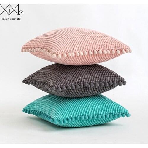 Soft Corduroy Pillowcases Solid Cushion Cover 45*45 cm Decorative Pillow With Balls for Sofa Bed Car Home Throw Pillow Cover