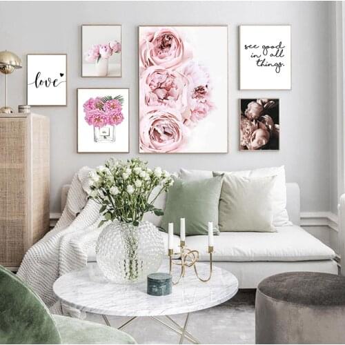 Canvas Painting Nordic Decor Pink Peony Flower Poster and Print Love Wall Art Floral Picture Bedroom Decor Home Decoration