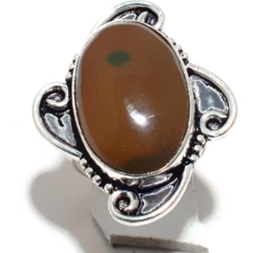 Genuine Jasper Ring Silver Overlay over Copper, Hand Made Women Jewelry gift , USA Size: 8
