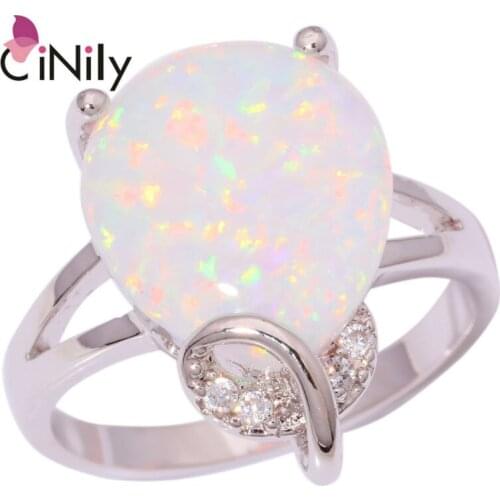 CiNily Created White Fire Opal Cubic Zirconia Silver Plated Ring Wholesale Retail New for Women Jewelry Ring Size 6 7 8 9 OJ8857