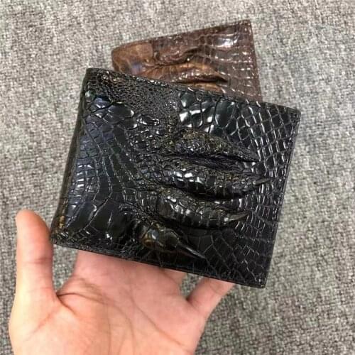 Authentic Real True Crocodile Paw Skin Mens Short Card Purse Phone Holder Genuine Alligator Leather Male Small Bifold Wallet