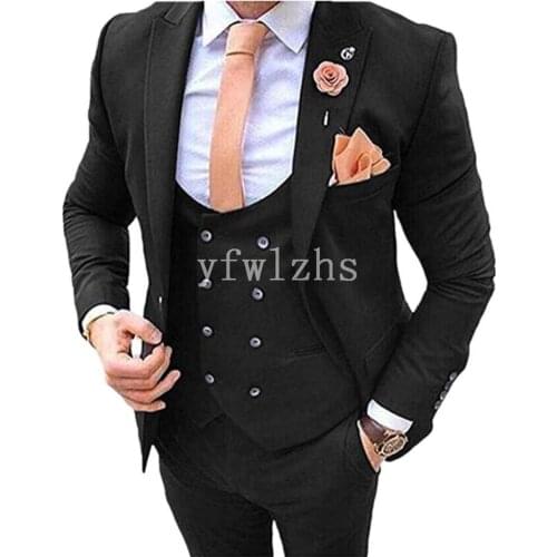 Handsome One Button Groomsmen Peak Lapel Groom Tuxedos Wedding Dress Men Suits Blazer Prom Dinner (Jacket+Pants+Tie+Vest) B38