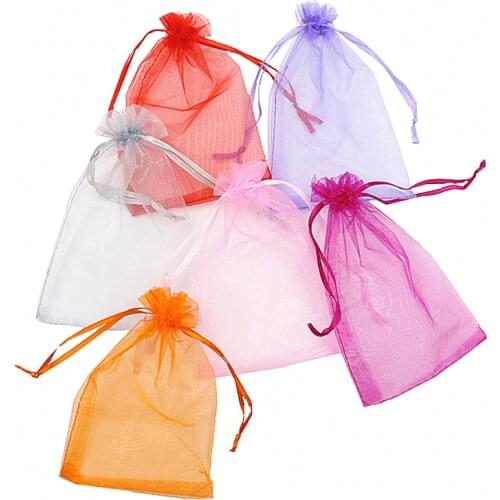 50pcs Gift Pouch Organza Bags 7x9 9x12 10x15 13x18CM multiple colours Drawstring Jewelry Packaging Bags Wedding Party Drawable