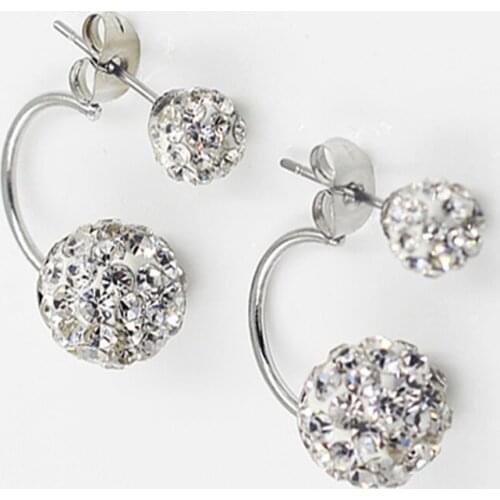 Cute Double Ball Pearl Ear Stud Earrings Women Silver color Crystal Rhinestone Cubic Zirconia Jewelry Accessories Pendientes