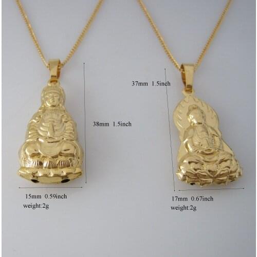 Min order 10$ CAN MIX /- YELLOW GOLD GP 18" CIRCLE LINK CHAIN NECKLACE & TWO STYLES GUAN YIN BUDDHA BUDDHISM PENDANT