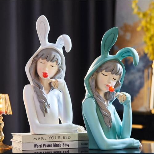 Modern Cute Lollipop Girls Resin Ornaments Home Desktop Accessories Living Room Figurines Decoration Bookcase Sculpture Crafts
