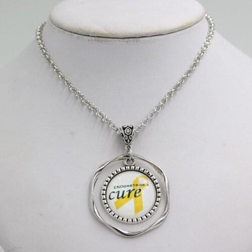 New Arrival Cancer Awareness Jewelry Cabochon Necklace Yellow Ribbon Endometriosis Pendant Necklace