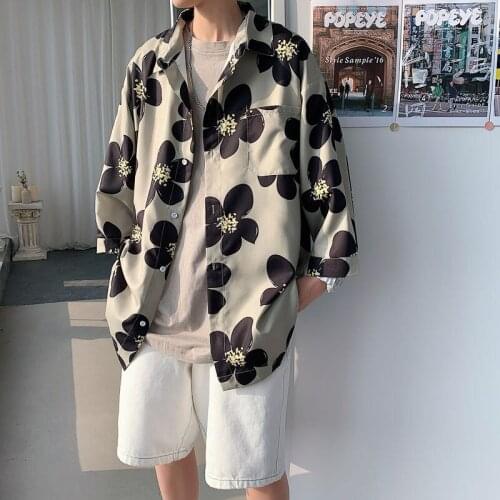 Flower Printed Five-point Sleeve Shirts Summer Casual Loose Beach Coat Tops Ice Silk Cardigan Sun Protection Shirt Men Plus Size