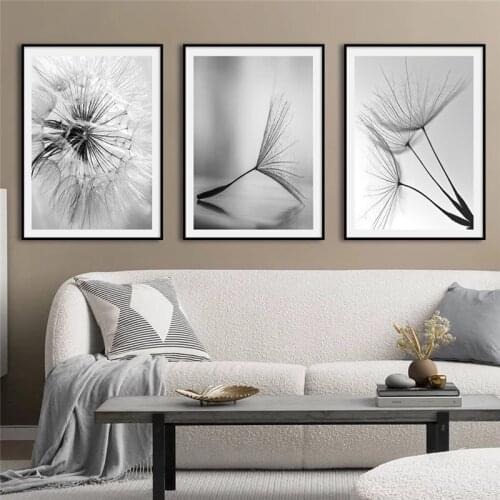 Self-adhesive WallpapersBlack White Dandelion Flower Nordic Poster Wall Art Print Painting Pictures For Living Room Decoration