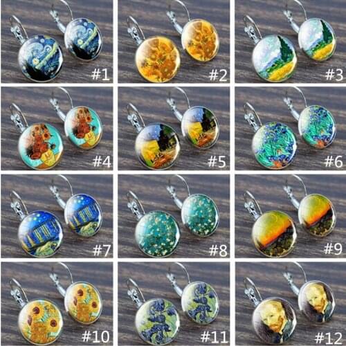 Silver Van Gogh Painting Series Earrings Van Gogh Starry Night Tibetan Silver Hook Earrings Christmas Gifts