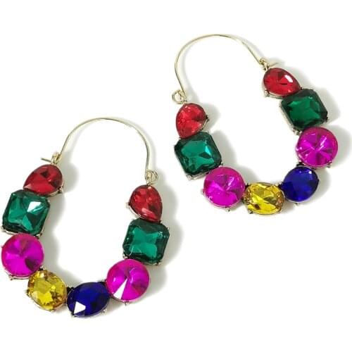 MANILAI 2021 New Multicolor Crystal Drop Earrings Big Glass Rhinestones Metal Hook Dangle Earrings For Women Jewelry Luxury
