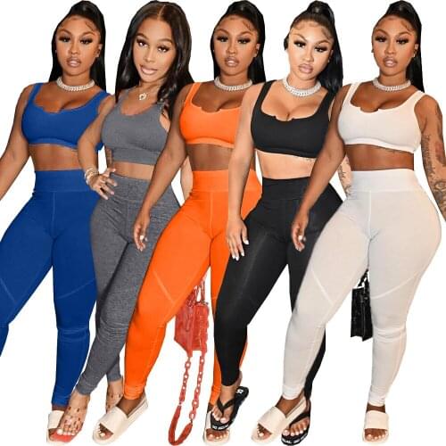 Fitness Sportswear Tracksuit Women Summer 2021 Jogger Sexy Tank Crop Top + Pencil Pants 2021 Summer Casual Two Piece Set Outfits