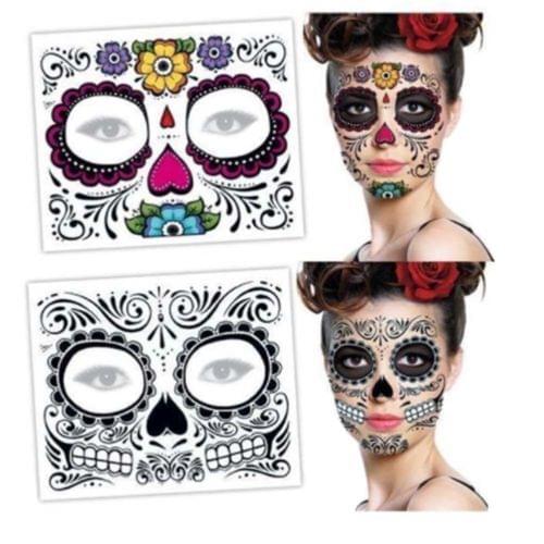 Day of The Dead Skull Face Halloween Cool Beauty Tattoo Waterproof Hot Temporary Tattoo Stickers