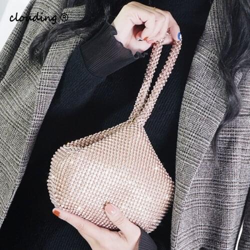 Womens Diamond Inlaid Handbag European and American Fashion Portable Cosmetic Dinner Bag