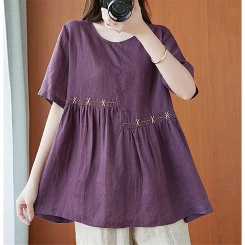 Summer shirt women 4XL big size round neck loose tunic tops type ladies Embroidery t-shirt new 2021