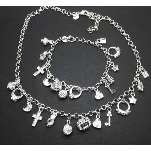 925 Sterling Silver Heart Ball Cross Ring Star Pendant Necklace Bracelets Set For Women Wedding Engagement Jewelry